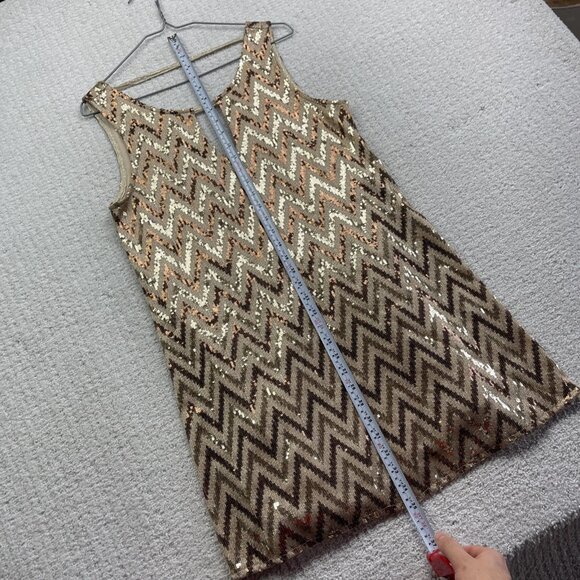 Y2K Miss Me Gold Zig Zag Sequined Prom Formal Shift Dress Women's Sz S - Picture 8 of 12